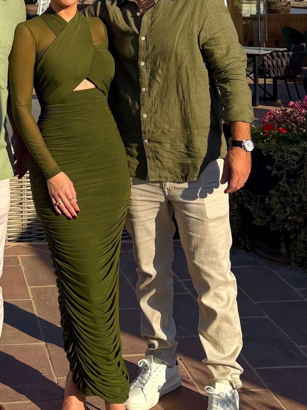Anthropologie Olive Green Ruched Midi Dress